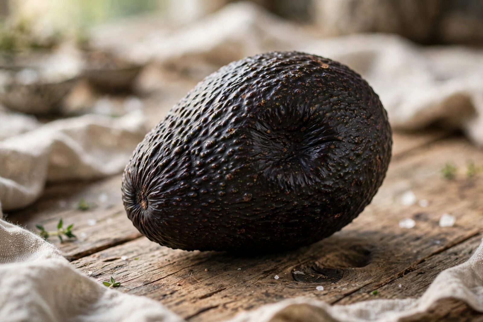 Avocado Hass maturo con buccia quasi nera che cede leggermente alla pressione